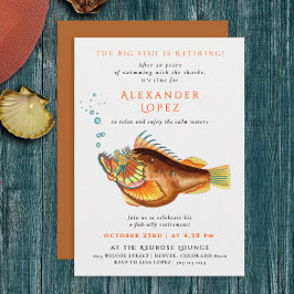 O – フィッシュリー退職したレトロカラーフィッシュイラストレーション 招待状