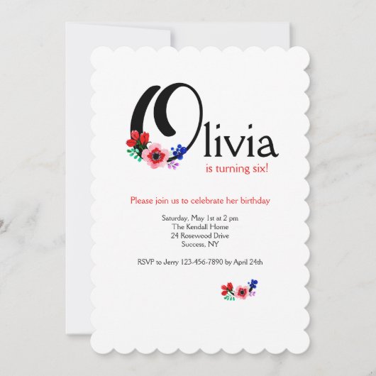 "O"文字（任意の名と文字Oを追加） 招待状 (正面)