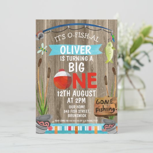 O-素朴Fish-Alの最初の誕生日パーティーの招待状 招待状 (スタンド正面)