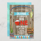 O-素朴Fish-Alの最初の誕生日パーティーの招待状 招待状 (正面/裏面)