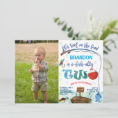 o – 魚と同じく、小さな漁師の2回目の誕生日写真 招待状 (スタンド正面)