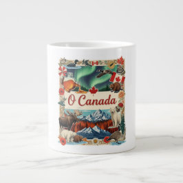 O Canada コラージュ - ビンテージ パトリオティック ジャンボコーヒーマグカップ