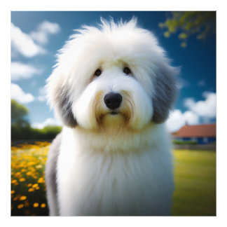 O Charme de um Old English Sheepdog em lindo dia. フォトプリント