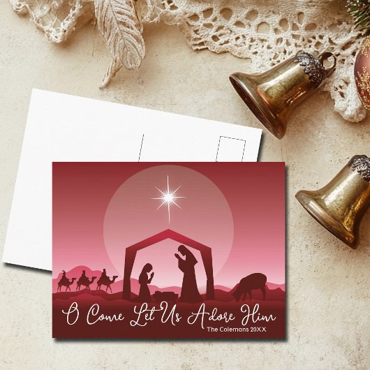 O Come Let Us Adore Him Nativity Scene Christmas シーズンポストカード