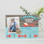 O-fish-alまたは魚釣り第1誕生日招待状 招待状 (スタンド正面)