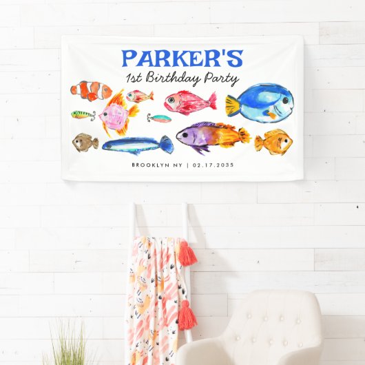 O-Fish-alリールおもしろい魚釣り誕生日へようこそ 横断幕 (インサイチュ)