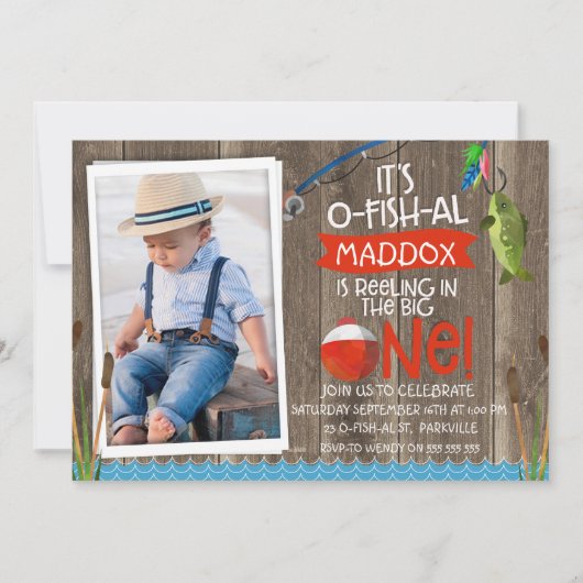 O-fish-al Photo1st Birthday招待状for Boy 招待状 (正面)