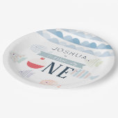 O-fish-allyワン魚釣りボーイホワイト誕生日 ペーパープレート (アングル)