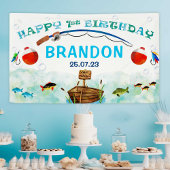 O-fish-ally魚釣りをテーマにした第1の誕生日の背景 横断幕