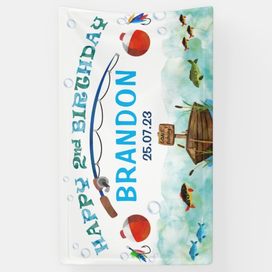 O-fish-ally魚釣りをテーマにした第2の誕生日の背景b 横断幕 (縦)