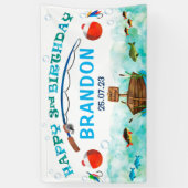 O-fish-ally魚釣りをテーマにした第3の誕生日の背景 横断幕 (縦)