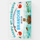 O-fish-ally魚釣りをテーマにした4th誕生日の背景 横断幕 (縦)