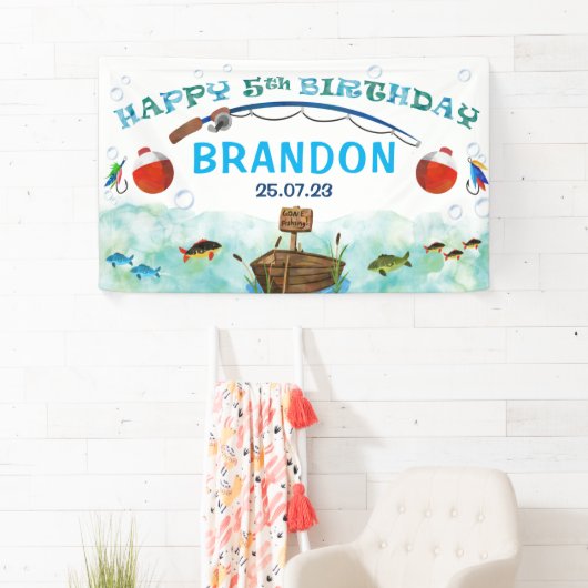 O-fish-ally魚釣りをテーマにした5th誕生日の背景 横断幕 (インサイチュ)