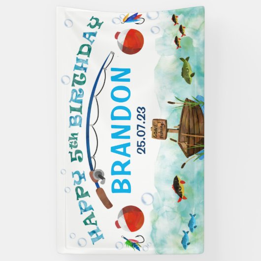 O-fish-ally魚釣りをテーマにした5th誕生日の背景 横断幕 (縦)