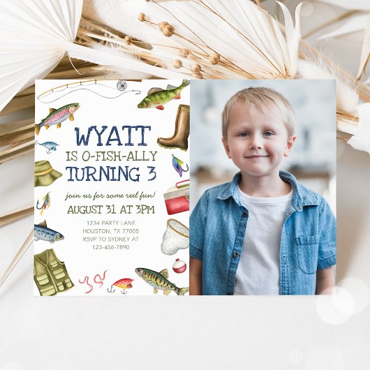 O-Fish-Ally魚釣り誕生日写真招待状 招待状