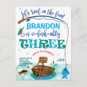 O-Fish-Ally、リトル・フィッシャーマン、魚釣り3番目の誕生日 インビテーションポストカード (正面)