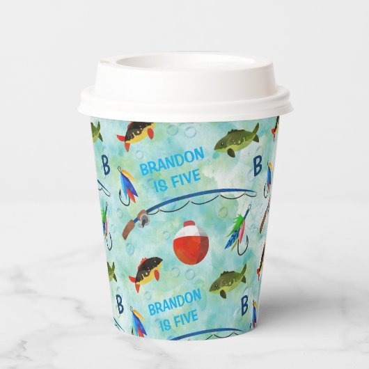O-Fish-ally、魚釣りをテーマにした男の子1歳の誕生日 紙コップ (裏面)