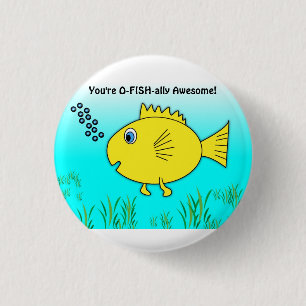 O-Fish-ally Awesome Swimming Cartoon Fish 缶バッジ