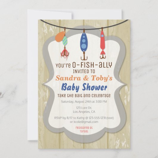 O-FISH-ALLY Fishing Baby Shower Invitation - Tan 招待状 (正面)