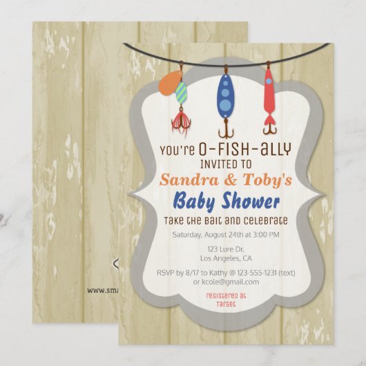 O-FISH-ALLY Fishing Baby Shower Invitation - Tan 招待状 (正面/裏面)