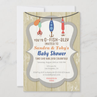 O-FISH-ALLY Fishing Baby Shower Invitation - Tan 招待状