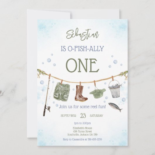 O-Fish-Ally Fishing Boy Birthday Invitation 招待状 (正面)