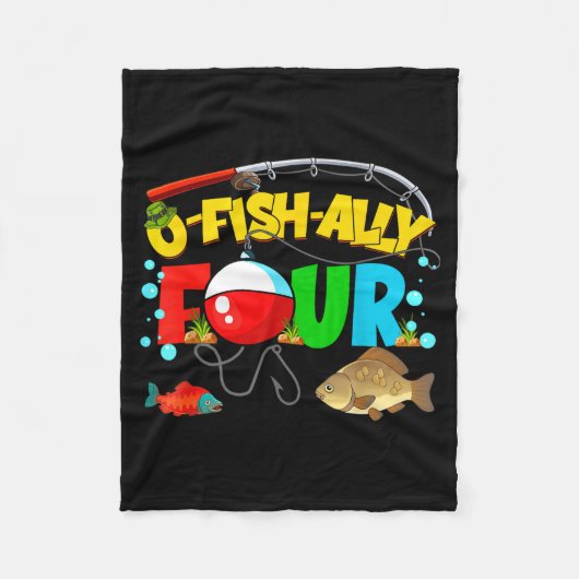 O-fish-ally Four Birthday Fishing 4th Birthday Boy フリースブランケット (正面)