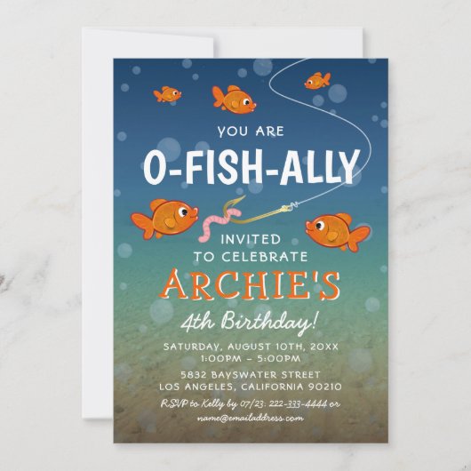 O-Fish-Ally Kids魚釣りをテーマにした誕生日パーティー 招待状 (正面)