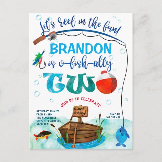O-Fish-Ally, Little Fisherman, 魚釣り2nd Birthda インビテーションポストカード (正面)