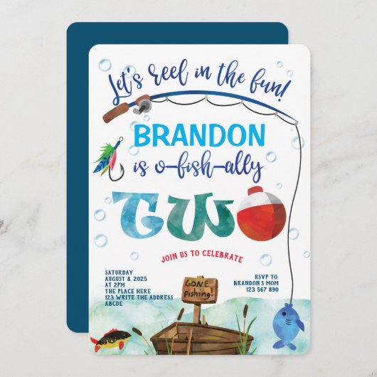 O-Fish-Ally, Little Fisherman, 魚釣り2nd Birthda 招待状 (正面/裏面)