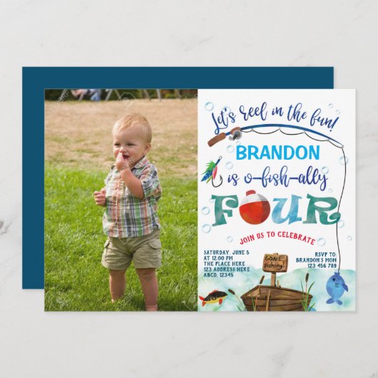 O-fish-ally, Little Fisherman 4th Birthday写真 招待状 (正面/裏面)