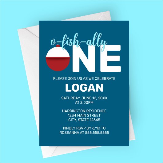 O-Fish-ally Oneミニマリスト誕生日パーティー 招待状