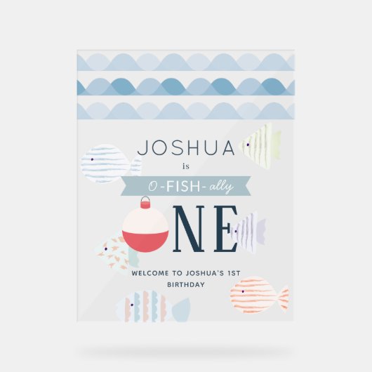 O-fish-ally-one魚釣りボーイホワイト誕生日へようこそ アクリルサイン (正面)