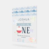 O-fish-ally-one魚釣りボーイホワイト誕生日へようこそ アクリルサイン (傾斜)