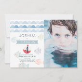 O-fish-ally One魚釣りボーイホワイト誕生日写真 招待状 (正面)