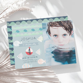 O-fish-ally One魚釣りボーイ誕生日写真 招待状