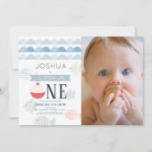 O-fish-ally One魚釣り少年1歳の誕生日の写真 招待状 (正面)