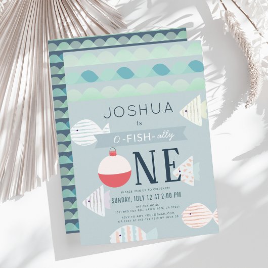 O-fish-ally One魚釣り少年1歳の誕生日 招待状