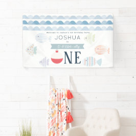 O-fish-ally One魚釣り男の子1歳の誕生日へようこそ 横断幕