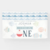 O-fish-ally One魚釣り男の子1歳の誕生日へようこそ 横断幕 (横)