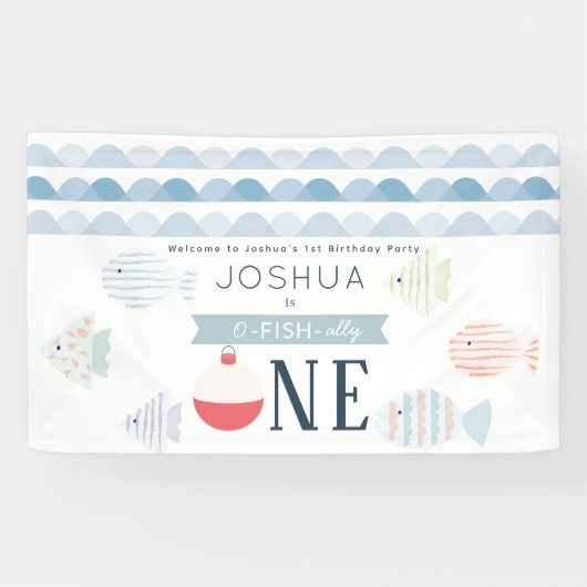 O-fish-ally One魚釣り男の子1歳の誕生日へようこそ 横断幕 (横)