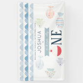 O-fish-ally One魚釣り男の子1歳の誕生日へようこそ 横断幕 (縦)