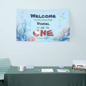 O-fish-ally One魚釣り1stバースデーバナーサイン 横断幕 (トレードショー)