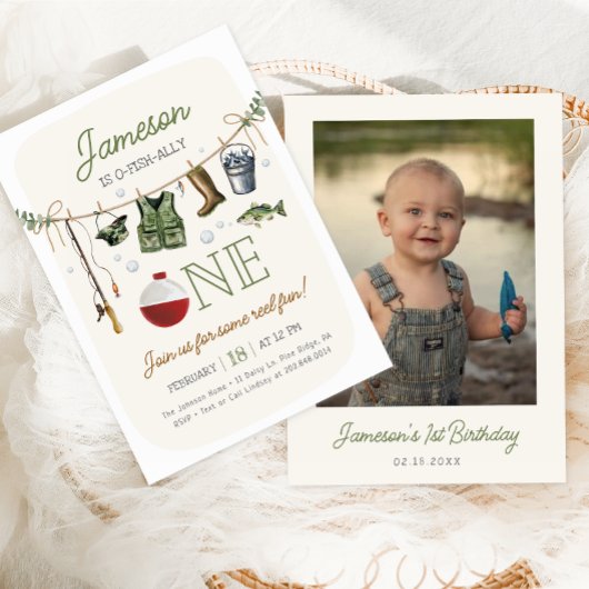 O-fish-ally One魚釣り1stバースデーフォト 招待状