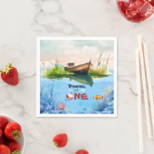 O-fish-ally One魚釣り1stバースデーペーパーナプキン スタンダードカクテルナプキン (インサイチュ)