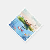 O-fish-ally One魚釣り1stバースデーペーパーナプキン スタンダードカクテルナプキン (角)