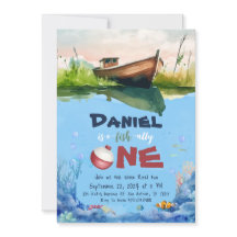 O-fish-ally One魚釣り1st誕生日招待状