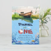 O-fish-ally One魚釣り1st誕生日招待状 招待状 (スタンド正面)