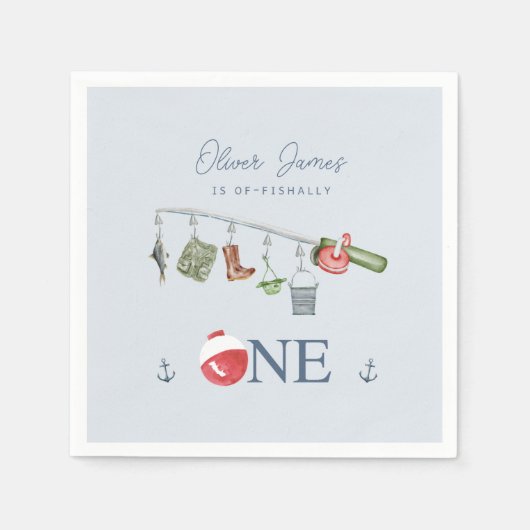 O-fish-ally one魚釣り1st boy birthday スタンダードカクテルナプキン (正面)