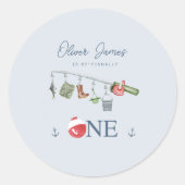 O-fish-ally one魚釣り1st boy birthday ラウンドシール (正面)